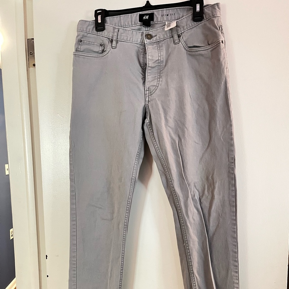 H&M gray pants - button fly - slim fit
